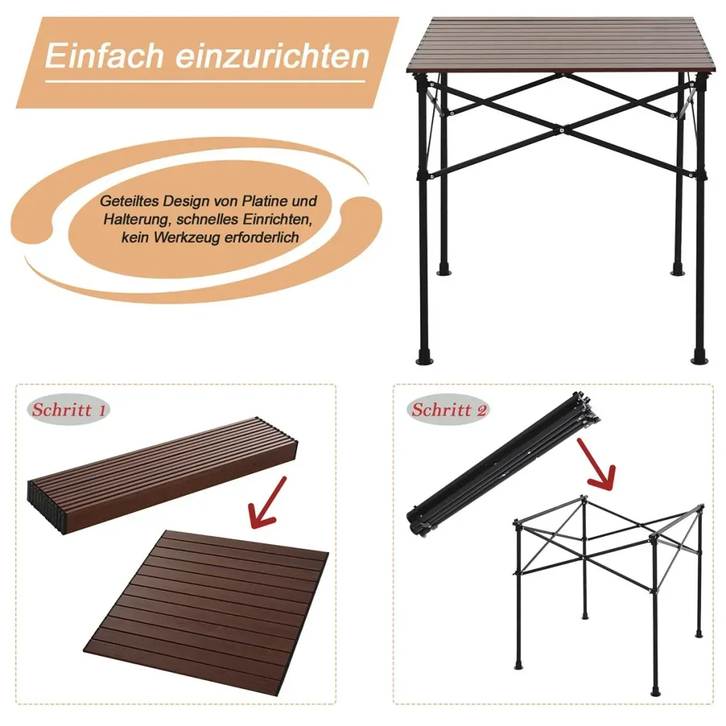 Camping table with wood grain dark brown
