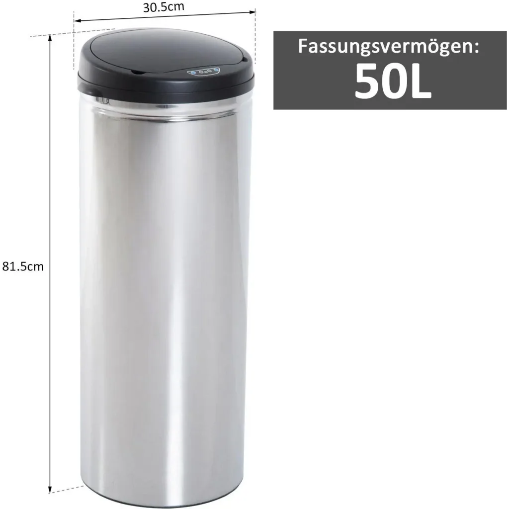 Stainless steel trash can 50L automatic sensor IR with inner bucket round
