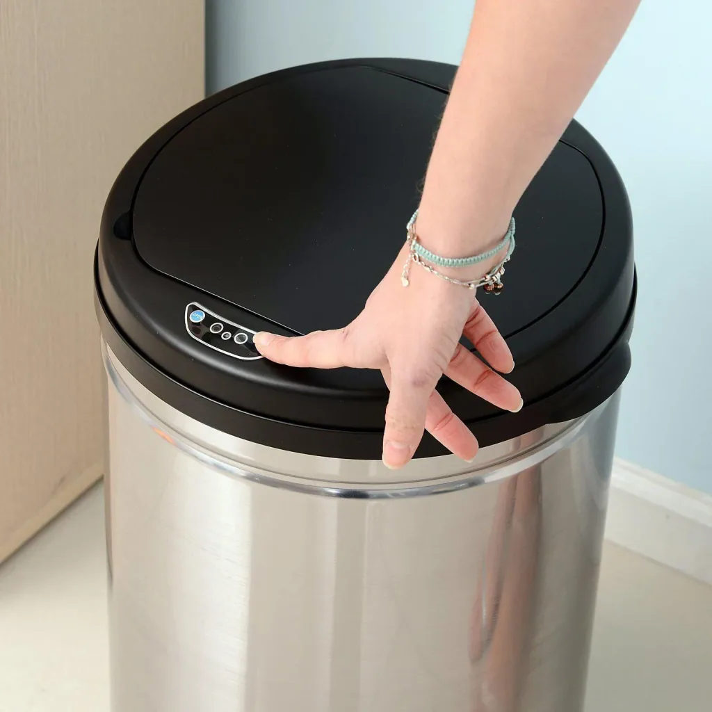Stainless steel trash can 50L automatic sensor IR with inner bucket round