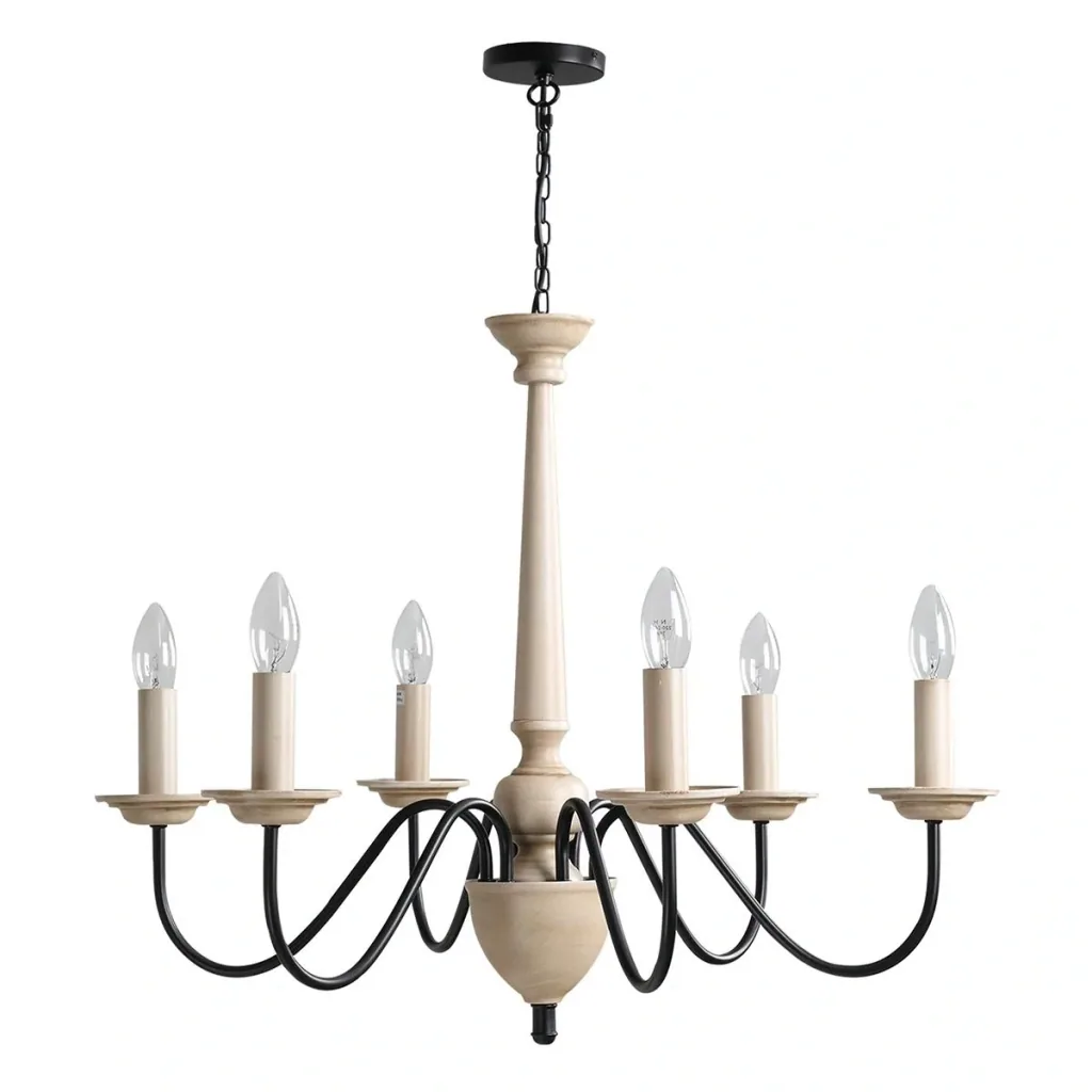 Chandelier hanging lamp 6-light pendant lamp with glass royal traditional classic with 6 arms, steel, black+Ho