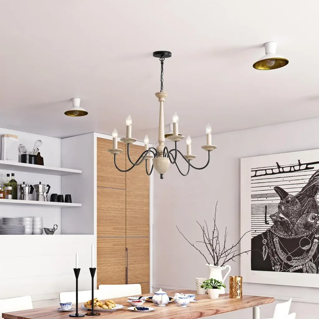 Chandelier hanging lamp 6-light pendant lamp with glass royal traditional classic with 6 arms, steel, black+Ho