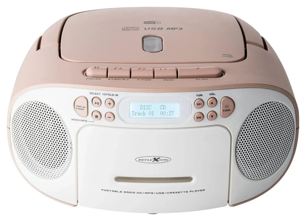 CD Radio Boombox with DAB+/FM radio, MP3/CD, cassette and AUX-IN, pink
