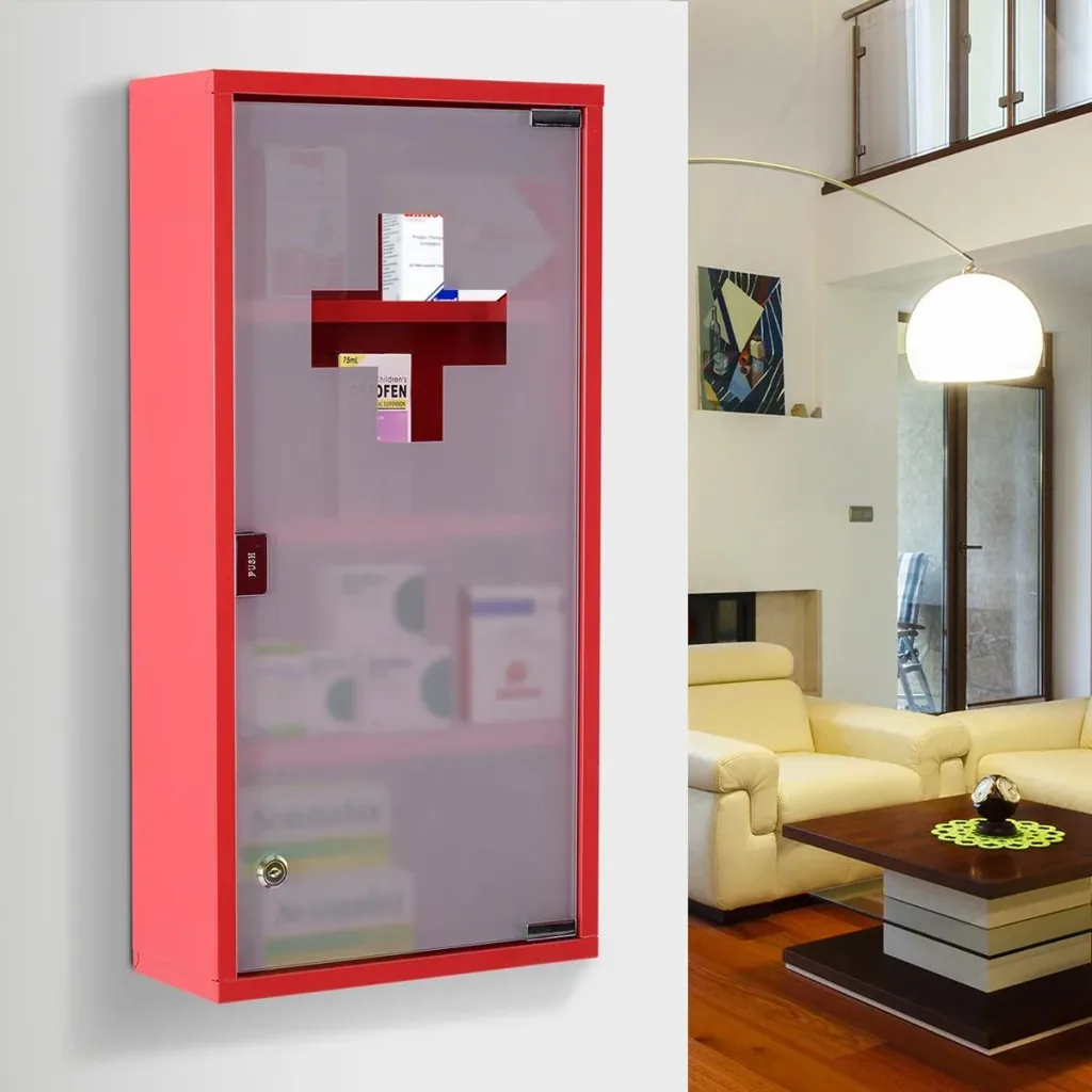 Lockable medicine cabinet red