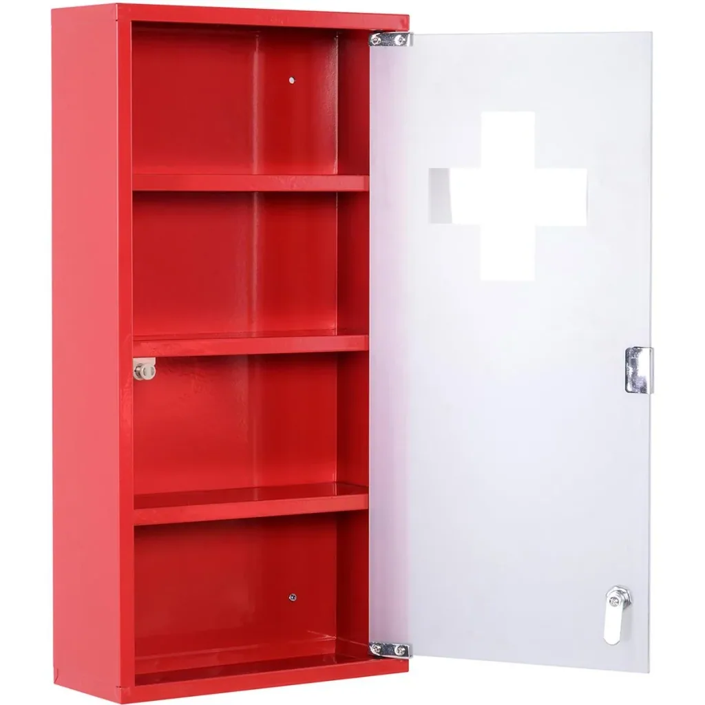 Lockable medicine cabinet red