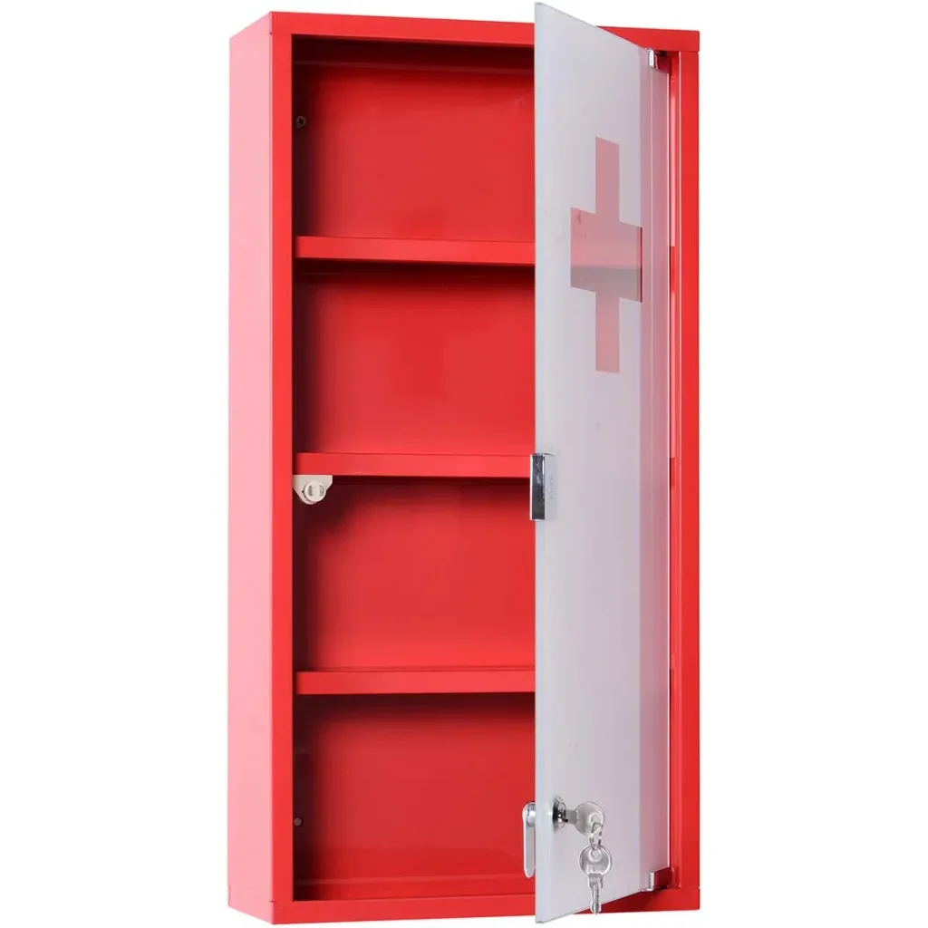 Lockable medicine cabinet red