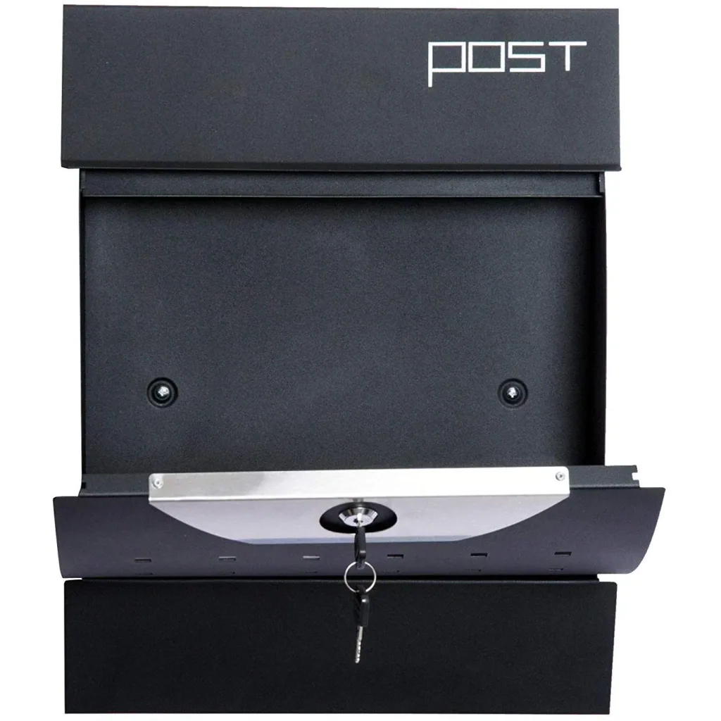 Mailbox postbox with newspaper compartment lockable 2 keys steel black
