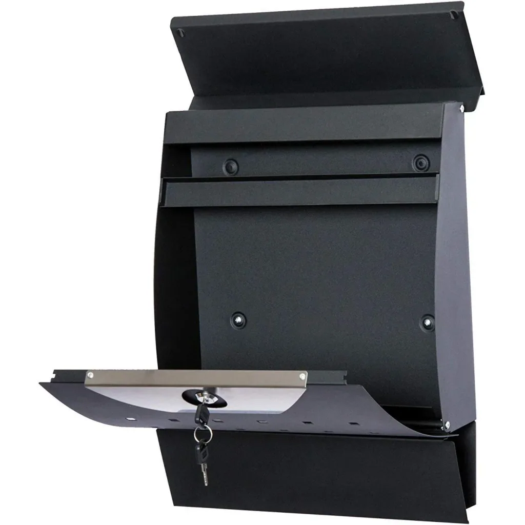 Mailbox postbox with newspaper compartment lockable 2 keys steel black