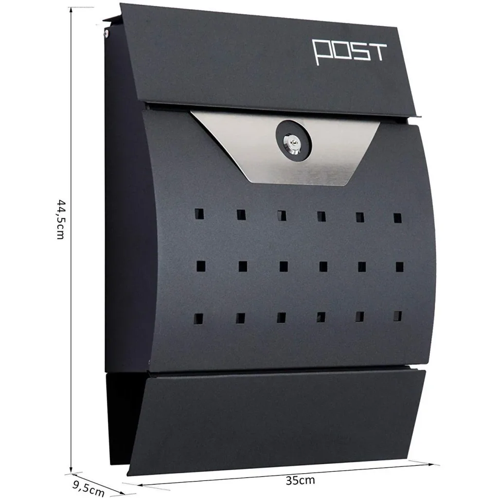 Mailbox postbox with newspaper compartment lockable 2 keys steel black