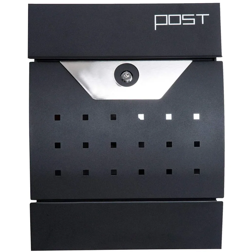 Mailbox postbox with newspaper compartment lockable 2 keys steel black