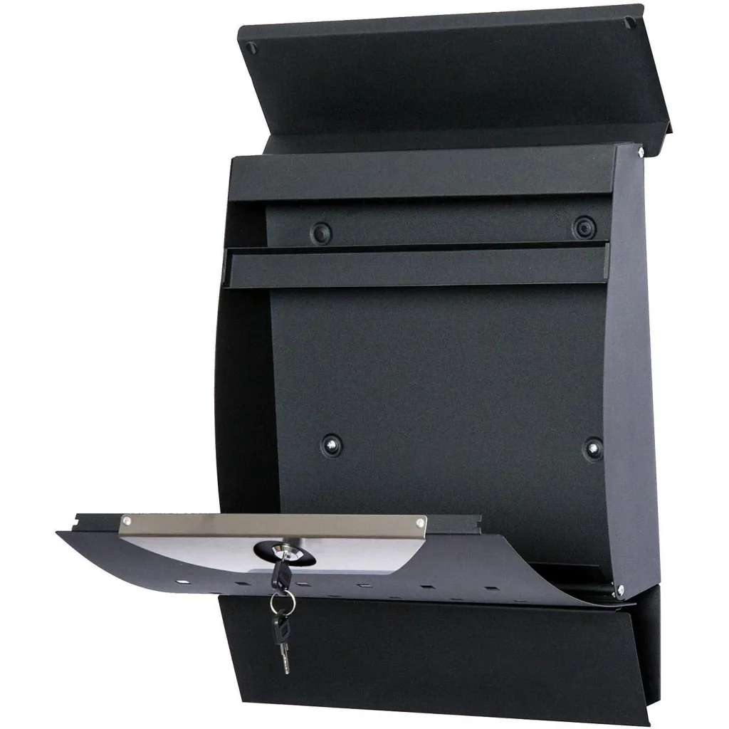 Mailbox postbox with newspaper compartment lockable 2 keys steel black