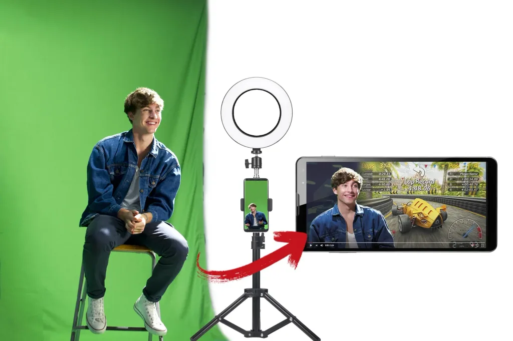 MyStudio Studio Kit with green screen, tripod with smartphone holder, microphone and video light