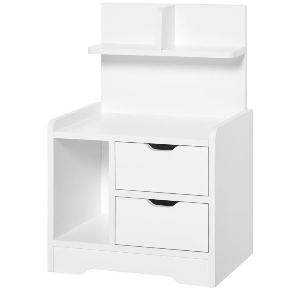Bedside table with 2 drawers, modern bedside table with open shelf, white, 40 x 30 x 60 cm