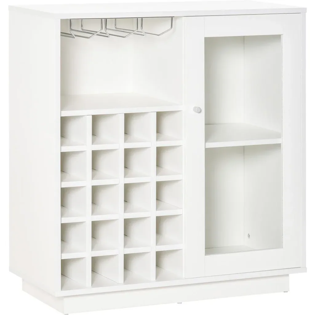 Wine cabinet with glass display case and wine glass holder white