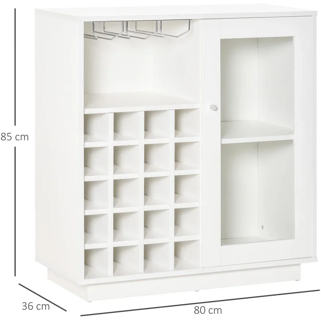 Wine cabinet with glass display case and wine glass holder white