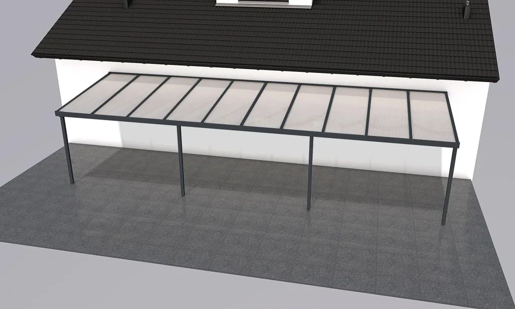 Patio roof Premium, anthracite, 10140 x 3060 mm - Polycarbonate multi-wall sheets 16 mm, white striped