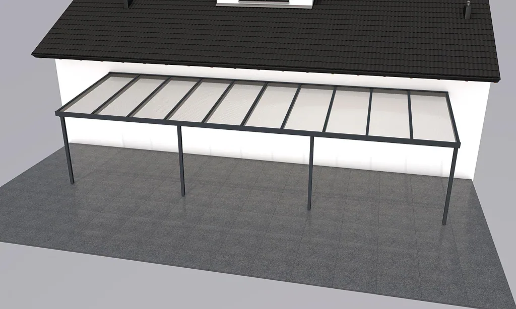 Patio roof Premium, anthracite, 10140 x 3060 mm - Polycarbonate multi-wall sheets 16 mm, white striped