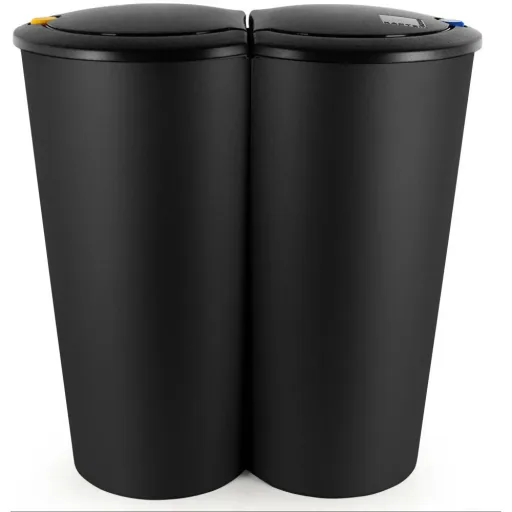 Double bucket for waste separation - black plastic 2x25L
