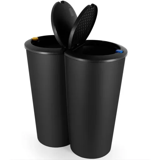 Double bucket for waste separation - black plastic 2x25L