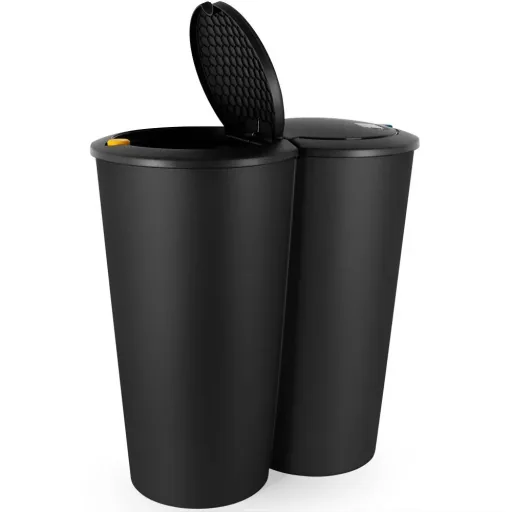 Double bucket for waste separation - black plastic 2x25L