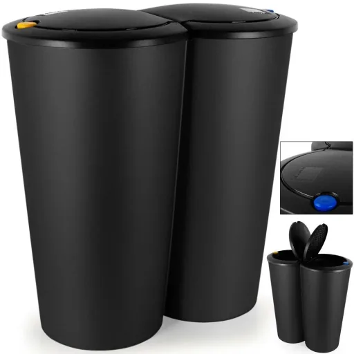 Double bucket for waste separation - black plastic 2x25L