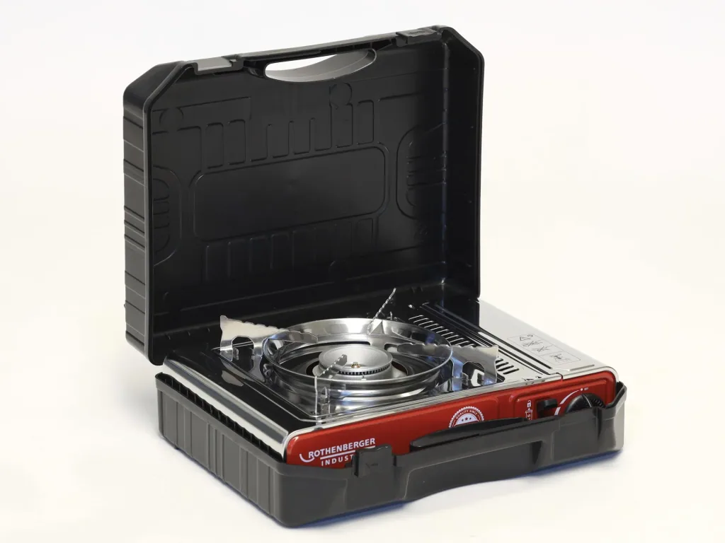 Compact gas table cooker Deluxe RS 220 with integrated cartridge compartment