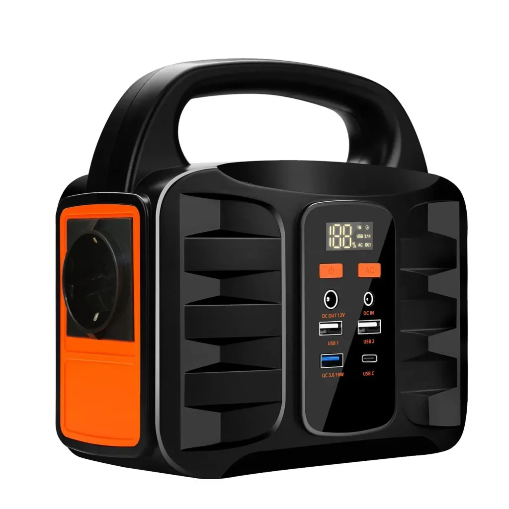 Portable power station with solar panel and lamp