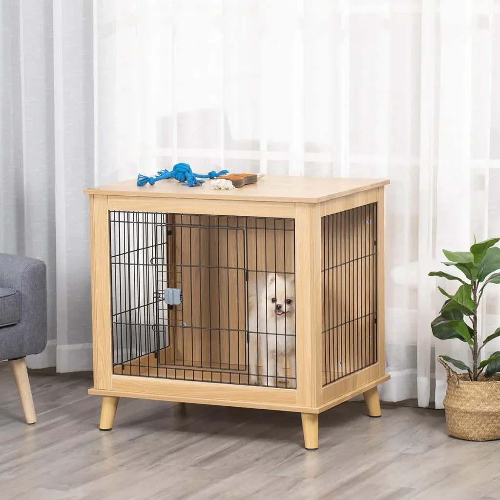 Wooden dog cage with table surface raised design dog crate for medium dogs indoor home animal cage pet
