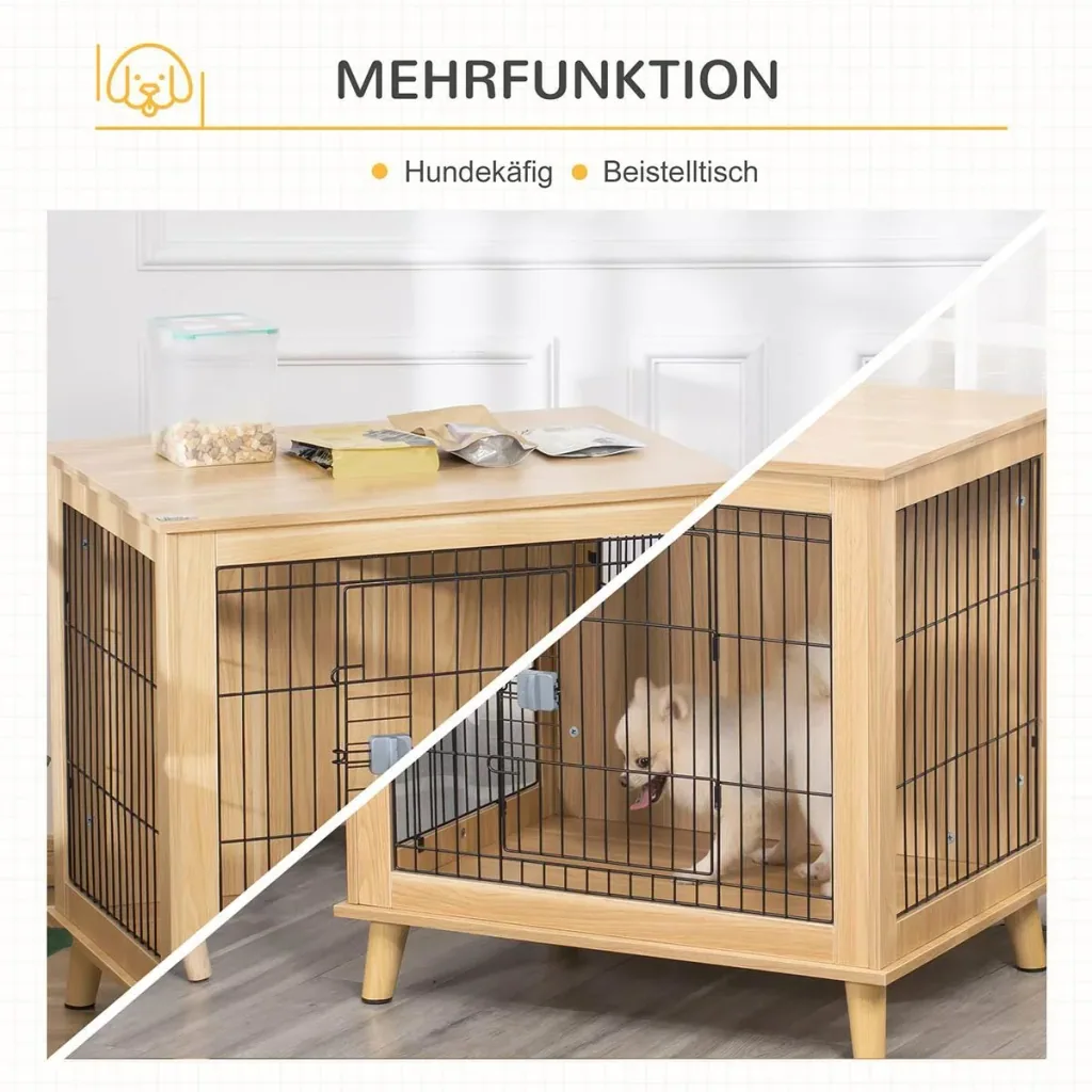 Wooden dog cage with table surface raised design dog crate for medium dogs indoor home animal cage pet