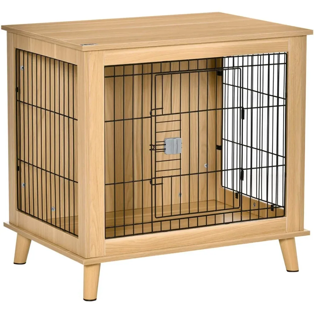 Wooden dog cage with table surface raised design dog crate for medium dogs indoor home animal cage pet