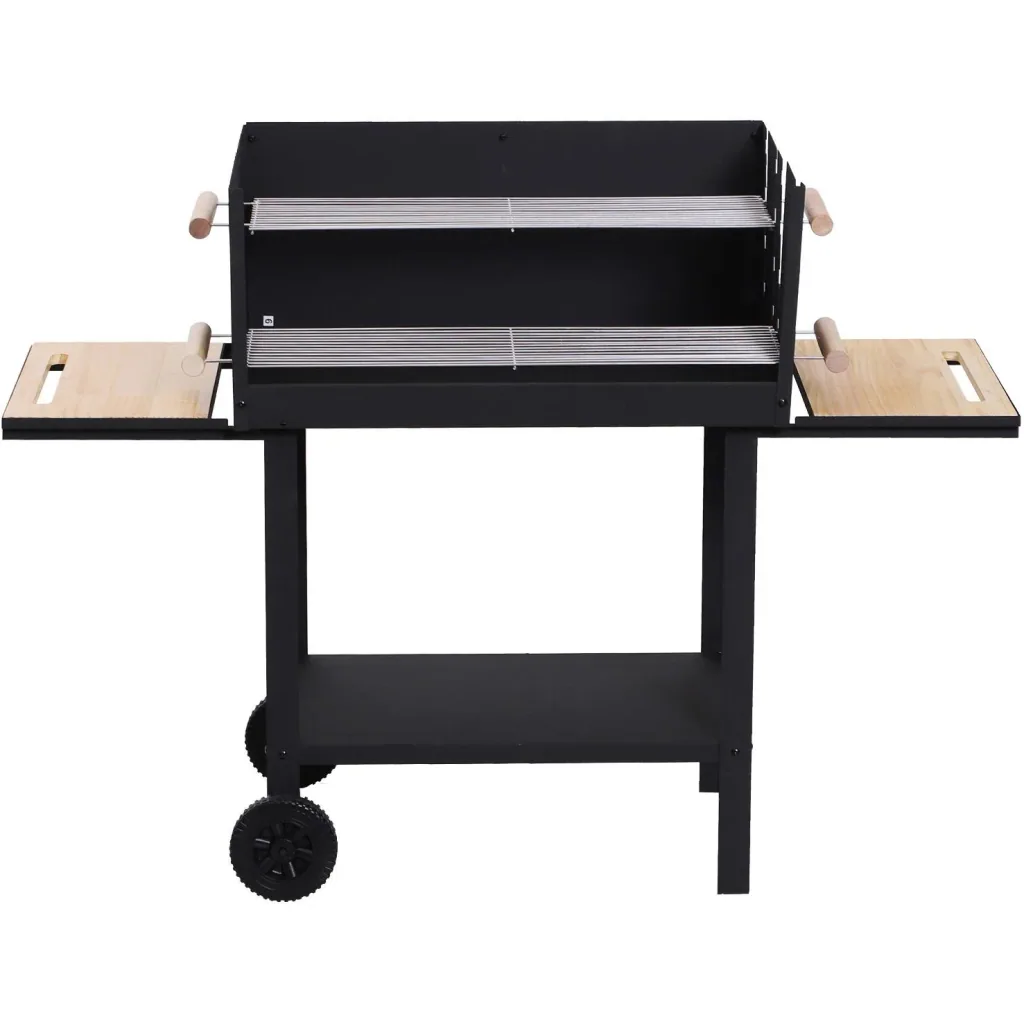 Charcoal grill grill cart stand grill with wind protection 2 x grate height adjustable metal black