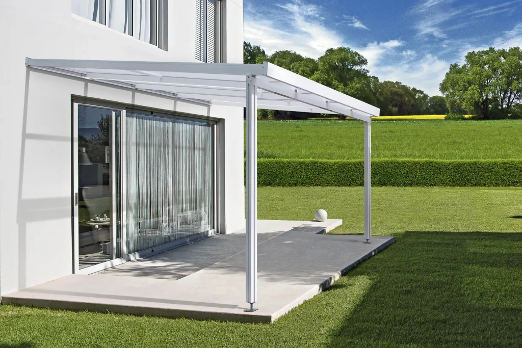 Patio roof Premium, white, 4102 x 4060 mm - Acrylic multi-wall sheets 16 mm, clear