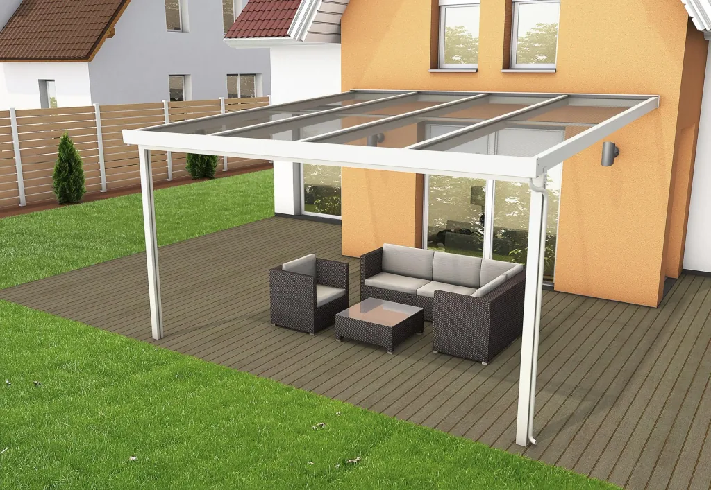 Patio roof Premium, white, 4102 x 4060 mm - Acrylic multi-wall sheets 16 mm, clear