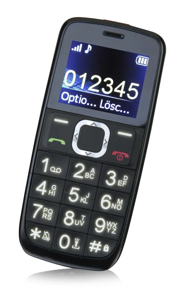 Large-button mobile phone "M170 BRAVO" with emergency call button, extra loud handset volume, and much more.