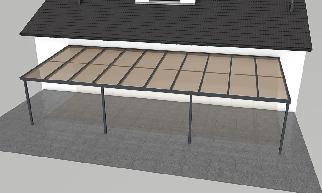 Patio roof Premium, anthracite, 10140 x 4060 mm - Acrylic multi-wall sheets 16 mm, bronze