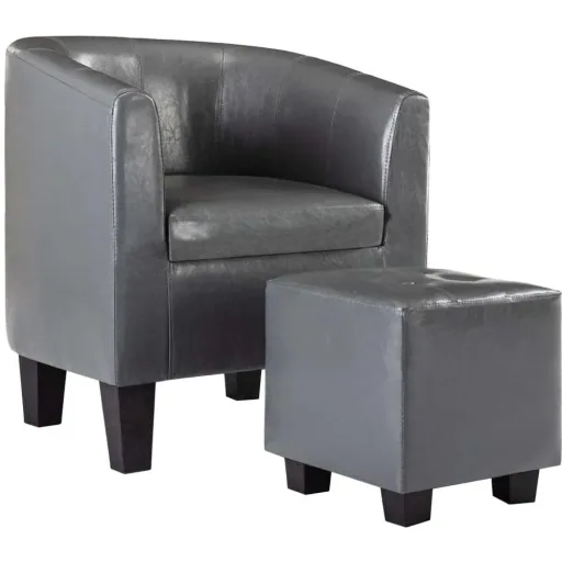 Bucket seat with ottoman leather grey