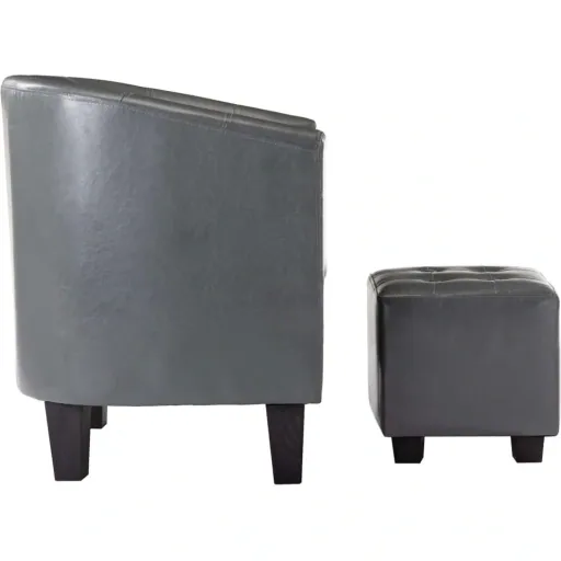 Bucket seat with ottoman leather grey
