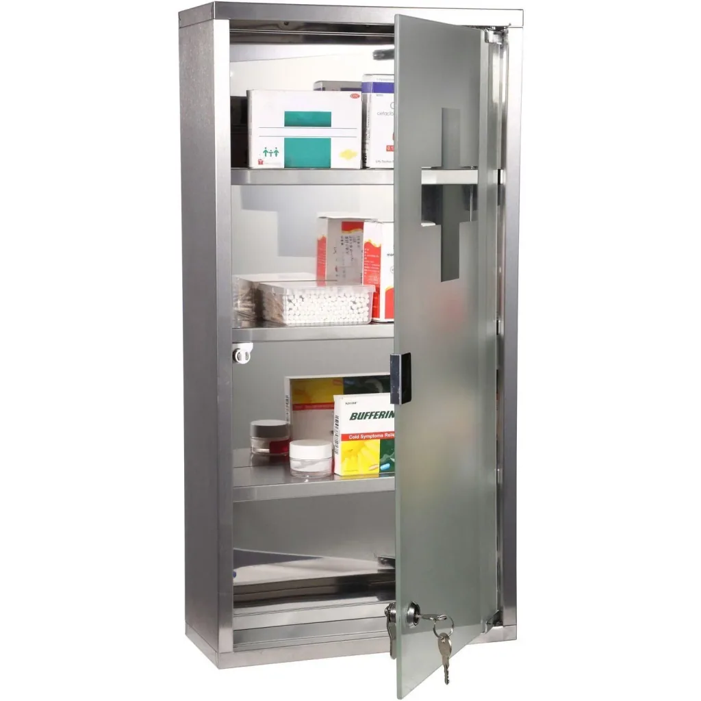 Stainless steel medicine cabinet with 4 lockable shelves