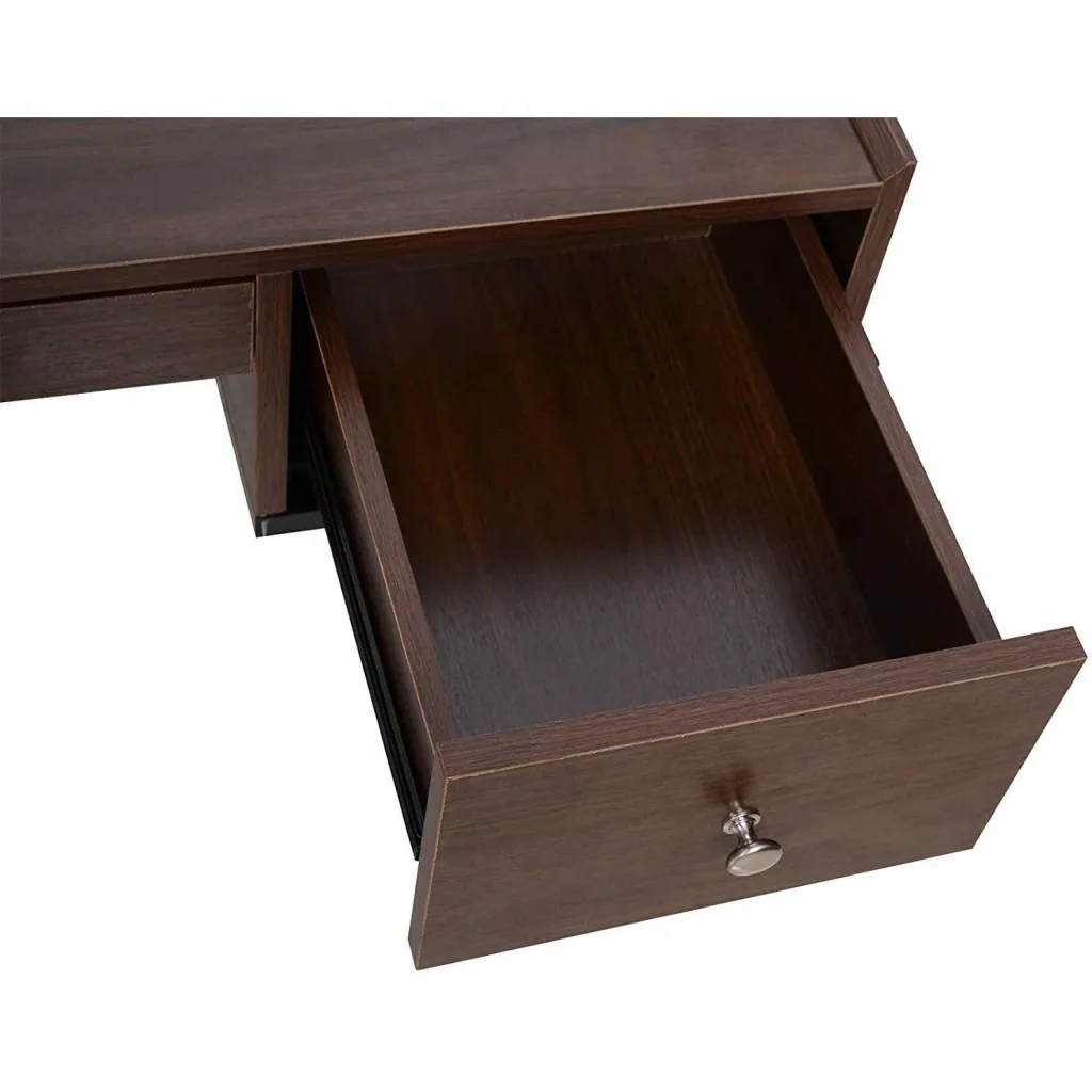 Desk computer table office table 3 x drawer adjustable wood + metal walnut + black 114 x 55 x 77 cm