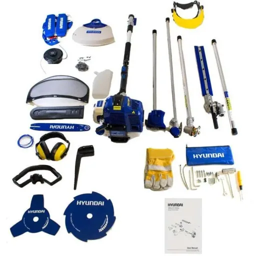 4-in-1 brush cutter, hedge trimmer and chainsaw with petrol engine
