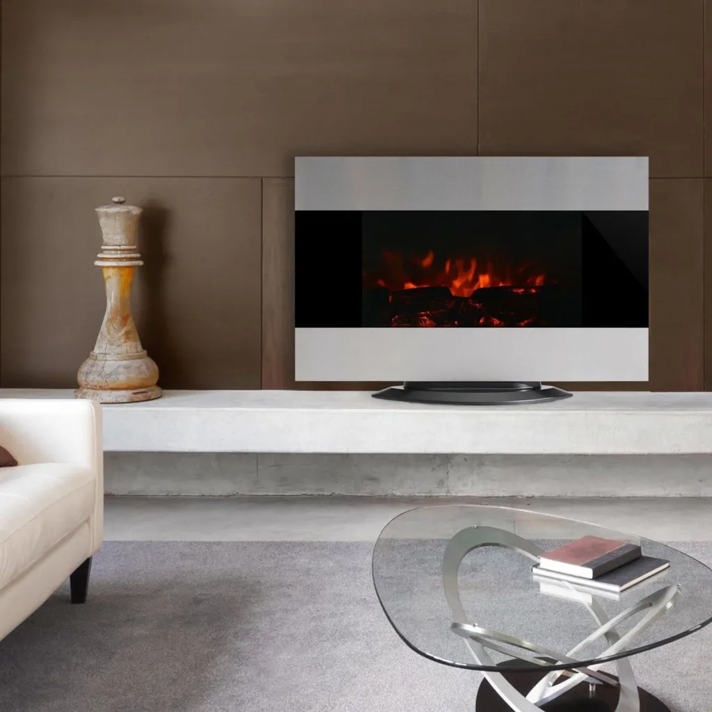 Electric fireplace as wall or floor mounting