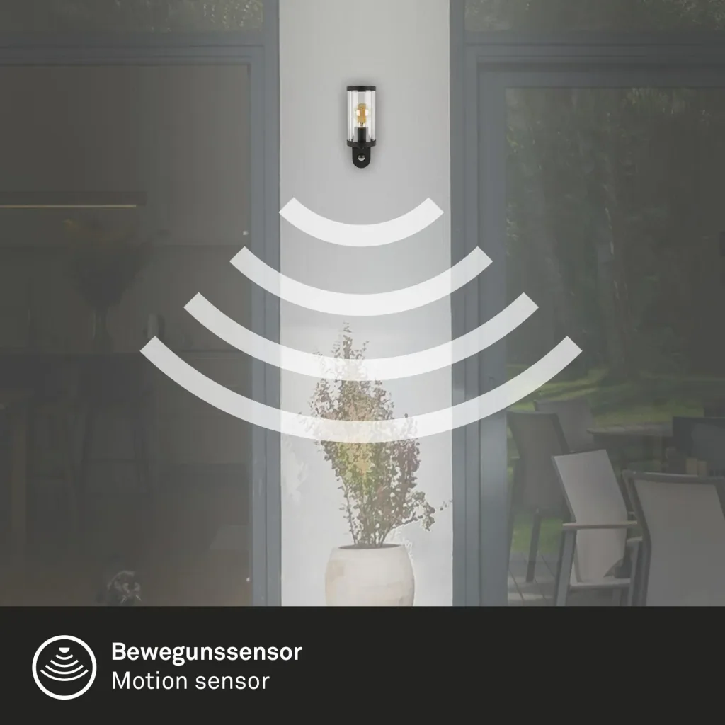 Outdoor light with motion detector, metal-plastic / black, IP44, E27 socket