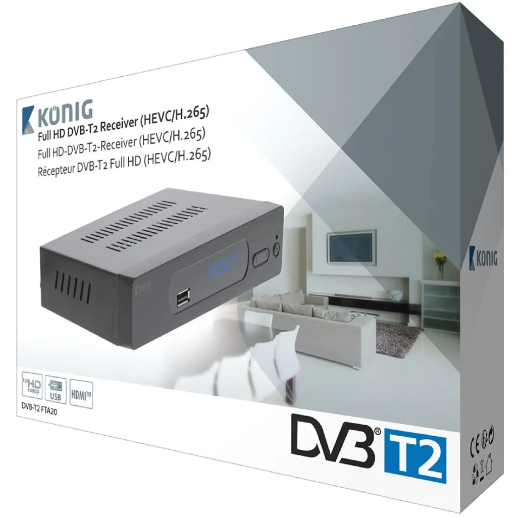 Full HD DVB-T2-Empfänger 1080p HEVC H.265 Free To Air (FTA)