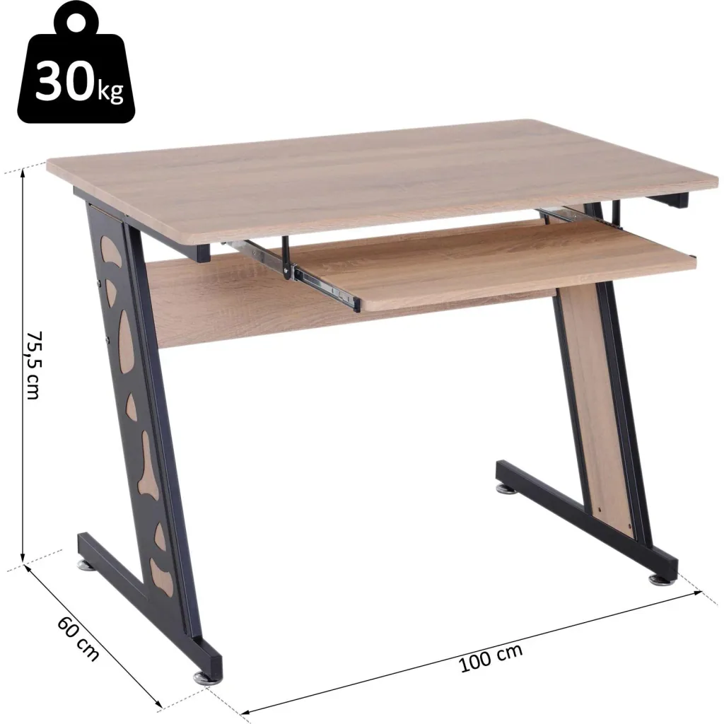 Computer desk PC table with keyboard drawer desk metal oak black 100 x 60 x 75.5 cm