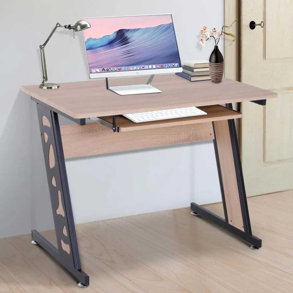 Computer desk PC table with keyboard drawer desk metal oak black 100 x 60 x 75.5 cm