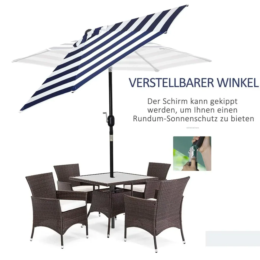 Parasol garden parasol patio parasol frame steel outdoor blue stripe Ø227 x 225 cm