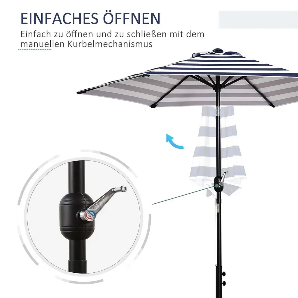 Parasol garden parasol patio parasol frame steel outdoor blue stripe Ø227 x 225 cm