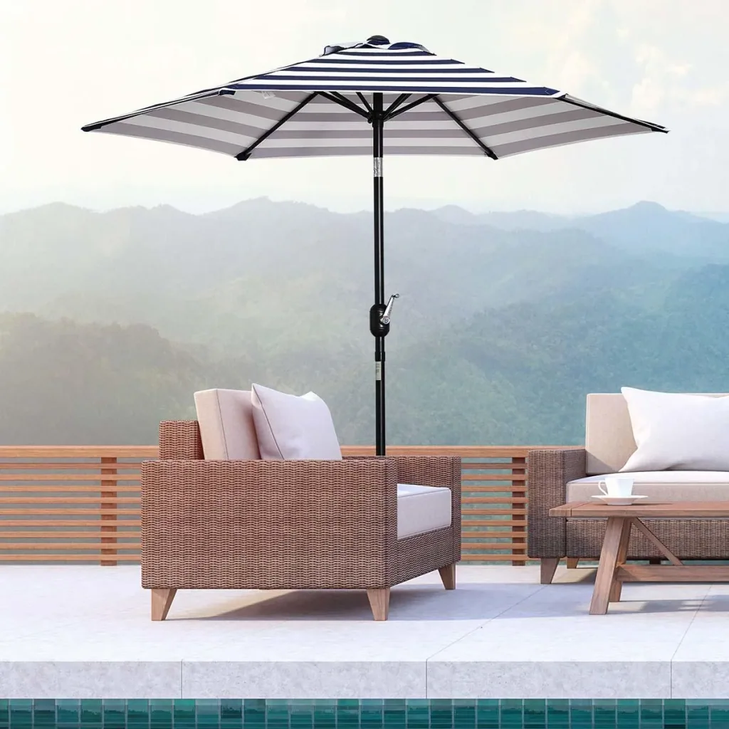 Parasol garden parasol patio parasol frame steel outdoor blue stripe Ø227 x 225 cm