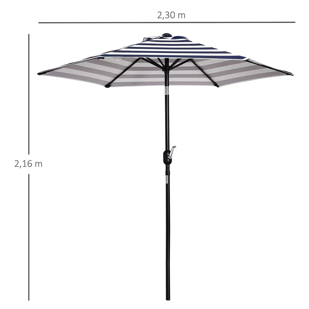 Parasol garden parasol patio parasol frame steel outdoor blue stripe Ø227 x 225 cm