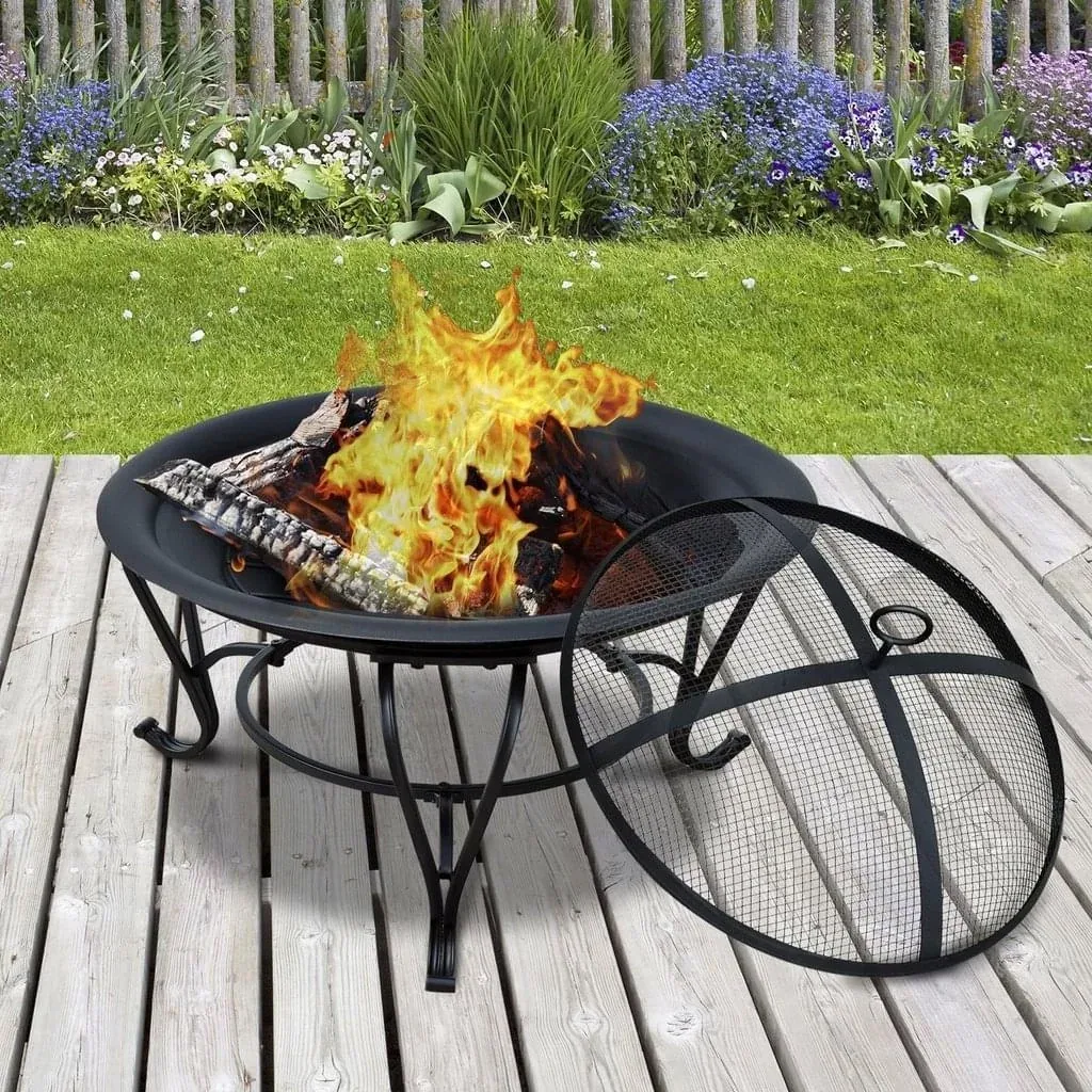 Fire bowl for wood and charcoal with spark guard