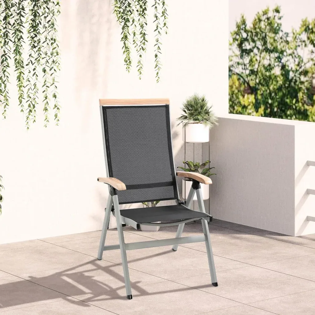 Garden chair with adjustable backrest - aluminum/mesh - black/silver - 61 x 64 x 112 cm